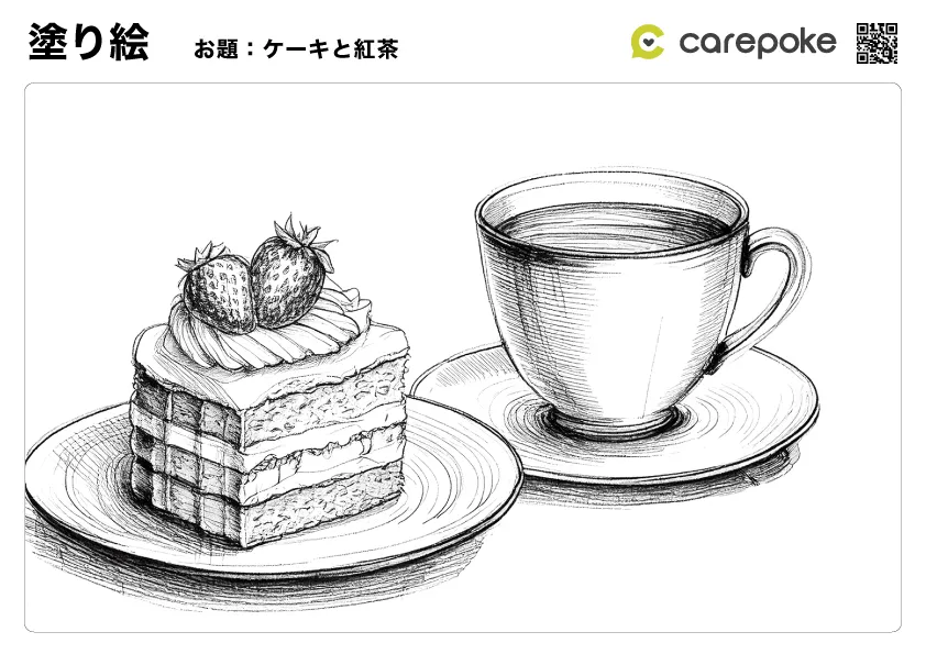 ＃37【塗り絵】ケーキと紅茶
